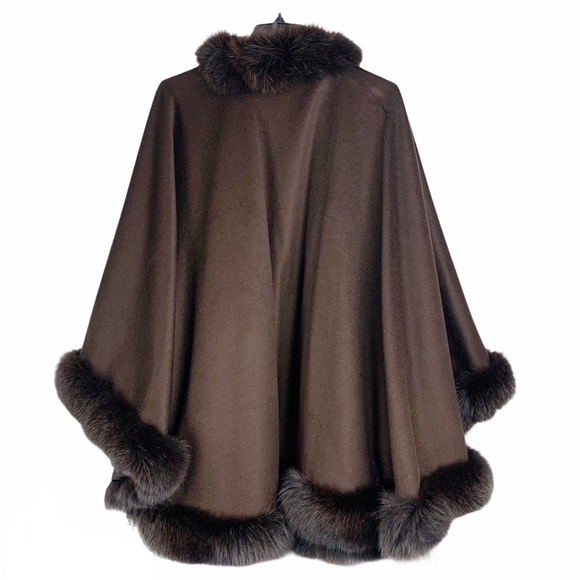 Belle Fare Jackets & Blazers - BELLE FARE Fox Fur-Trim 100% Cashmere Poncho/ Cape